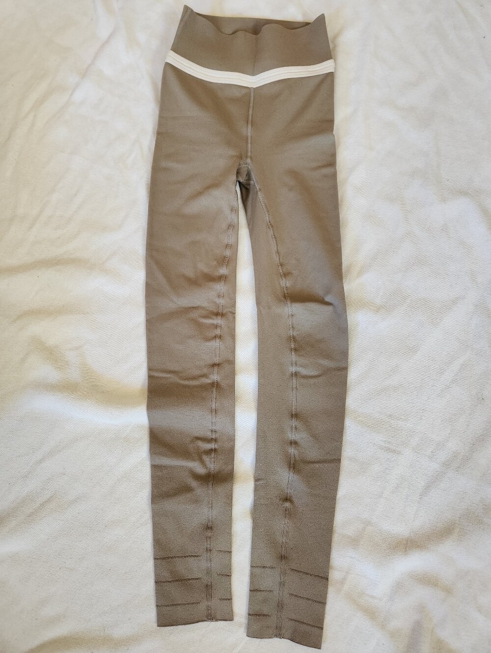Fabletics High Waisted Taupe Leggings White Waistband Size S